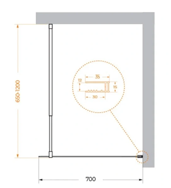 Душевая перегородка BelBagno Kraft 70 см профиль черный KRAFT-L-1-70-C-NERO (детальная фотография), современные, hi-tech