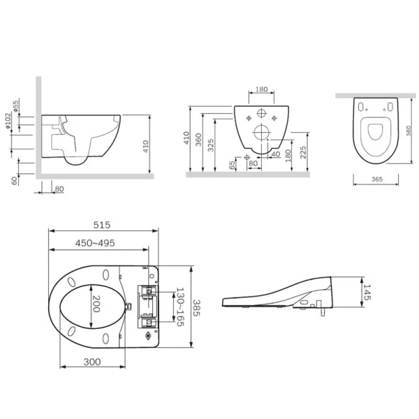 Унитаз подвесной Am.Pm Awe с электронной крышкой биде C111739SC (детальная фотография), подвесные, встраиваемые