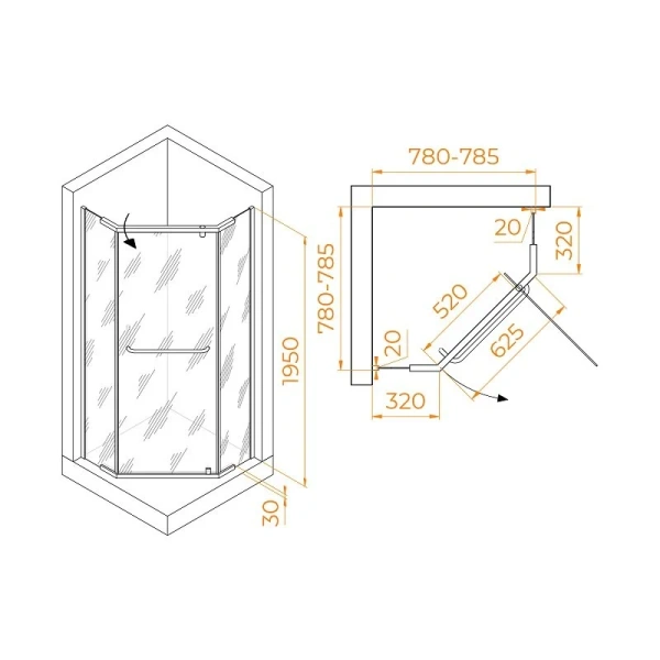 Душевой уголок RGW Passage PA-081B 80x80 см профиль черный, стекло матовое 35088188-24 (детальная фотография), многоугольные