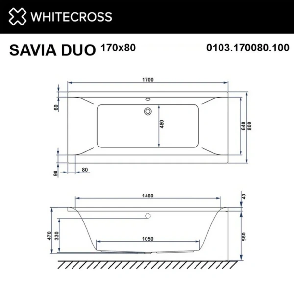 Ванна гидромассажная Whitecross Savia Duo Line, 170 х 80 см, увеличенная толщина акрила, усиленная армировка, белый/бронза, 0103.170080.100.LINE.BR (детальная фотография), современныe, hi-tech