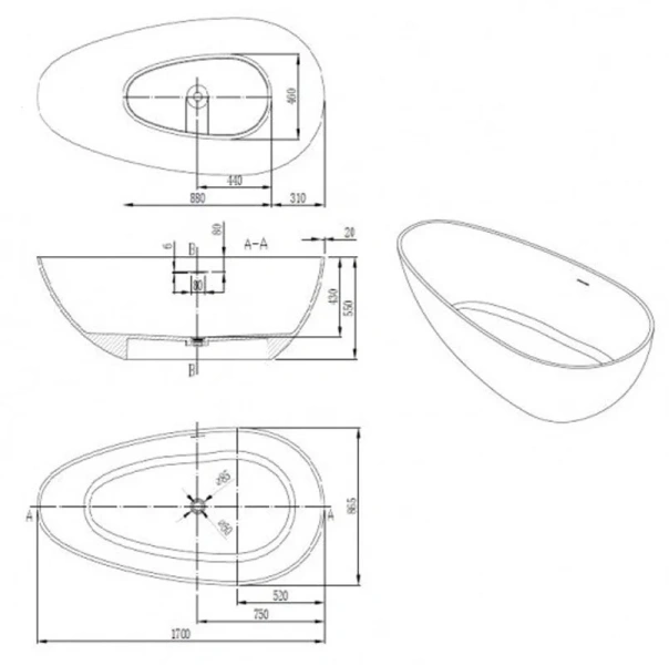 Ванна из искусственного камня NTBagno Germoglio NT312 1700, 170 х 80 см (детальная фотография), искусственный камень