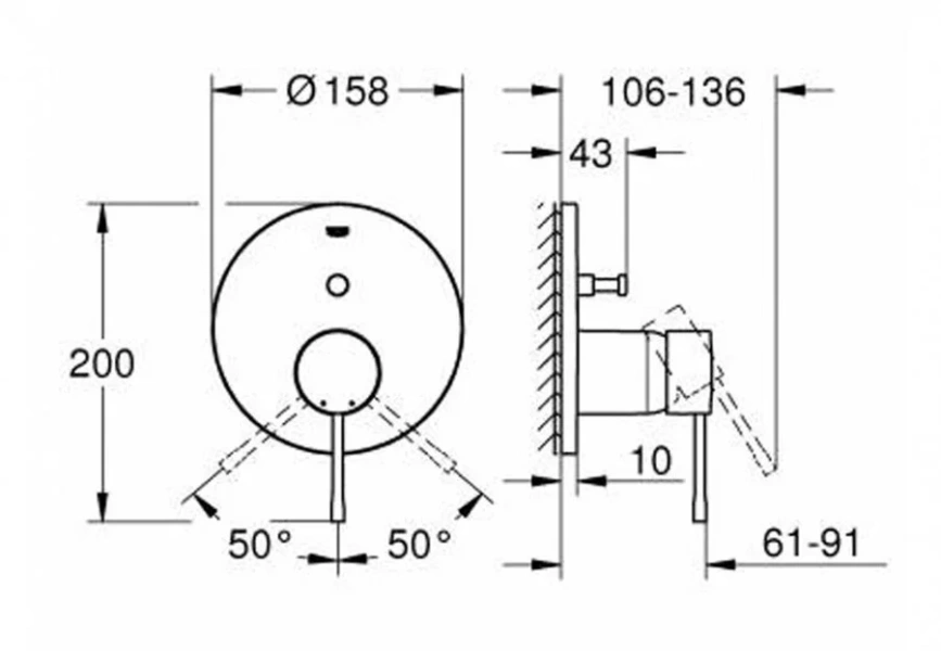 Смеситель для ванны встраиваемый холодный рассвет глянец Grohe Essence New 24058GL1 (детальная фотография), для ванны