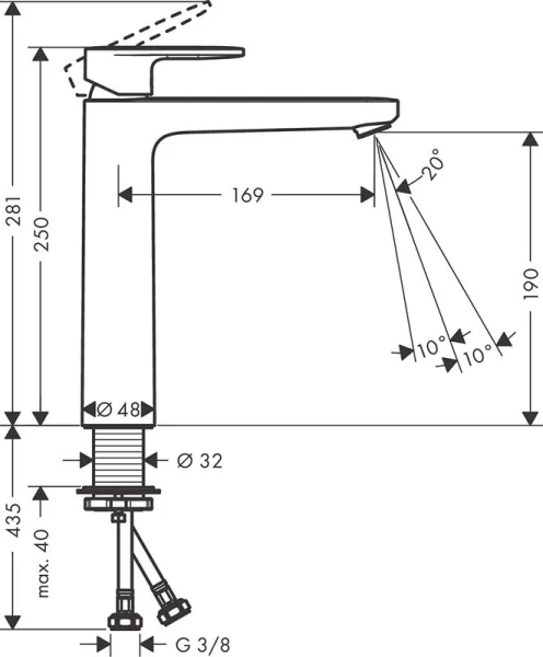 Смеситель для раковины Hansgrohe Vernis Blend черный матовый 71582670 (детальная фотография), для раковины