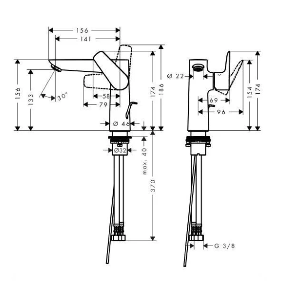 Смеситель для раковины Hansgrohe Talis E 71754 с донным клапаном (детальная фотография), для раковины