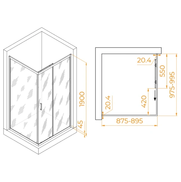 Душевой уголок RGW Passage PA-245B 90х100 см профиль черный, стекло прозрачное 410824590-14 (детальная фотография), прямоугольные