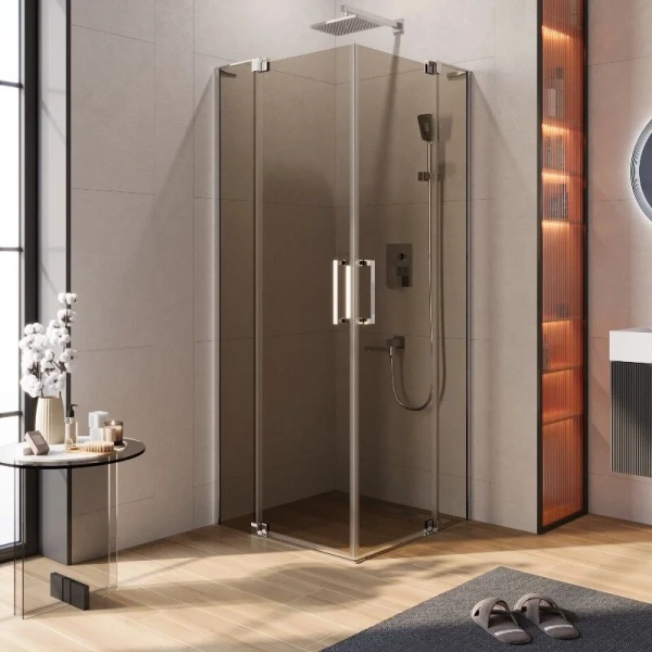 Душевой уголок Cezares Slider 80х80 см стекло бронзовое профиль хром SLIDER-A-2-70/80-BR-Cr (детальная фотография)