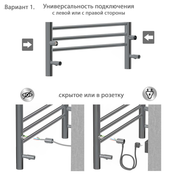 Полотенцесушитель электрический Акватек Бетта 50x90 см хром AQ EL KRC1090CH (детальная фотография), настенные