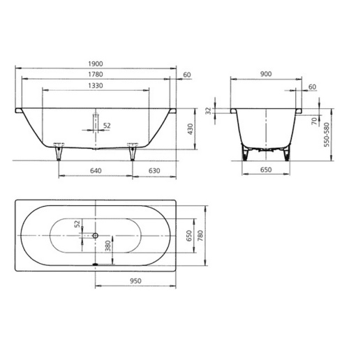 Ванна стальная Kaldewei Classic Duo mod. 114 190x90 см с покрытием Anti-SlIp 291530000001 (детальная фотография), прямоугольные