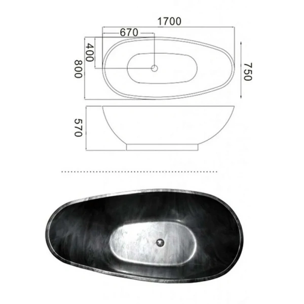 Ванна акриловая Frank F181, 12512, 180 х 85 см, цвет обсидиан (детальная фотография), акриловые