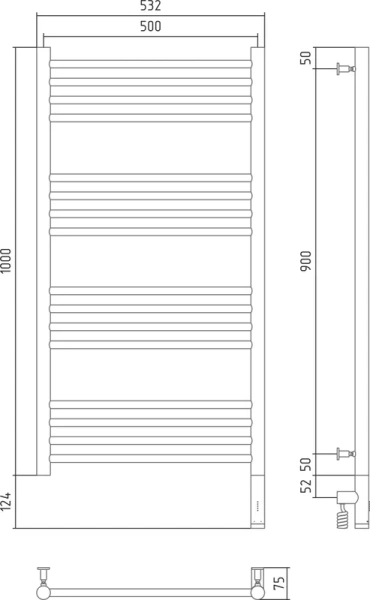 Полотенцесушитель электрический Сунержа Богема 3.0 50х100 см правый белый матовый 30-5805-1050 (детальная фотография), лесенка, вертикальные
