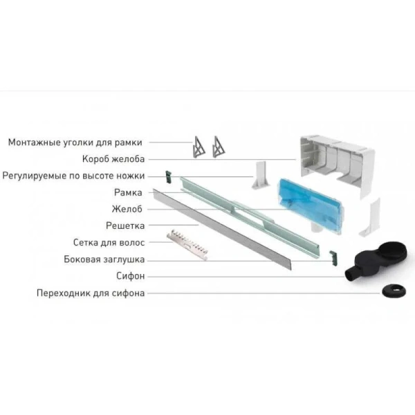 Душевой лоток BERGES Wall 60 см хром матовый 090156 (детальная фотография), для монтажа в стену