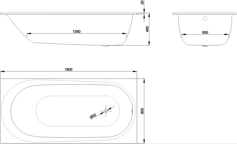Ванна стальная Bette Comodo 1252-000 190 х 90 х 45 см с шумоизоляцией, белая (детальная фотография), современныe, hi-tech