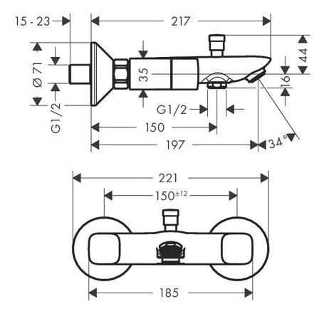 Смеситель для ванны Hansgrohe Logis с двумя рукоятками 71243000 (детальная фотография), для ванны