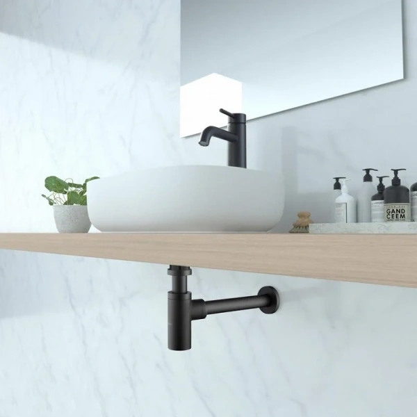 Сифон для раковины Акватек черный матовый AQ6012MB (детальная фотография), современные, hi-tech