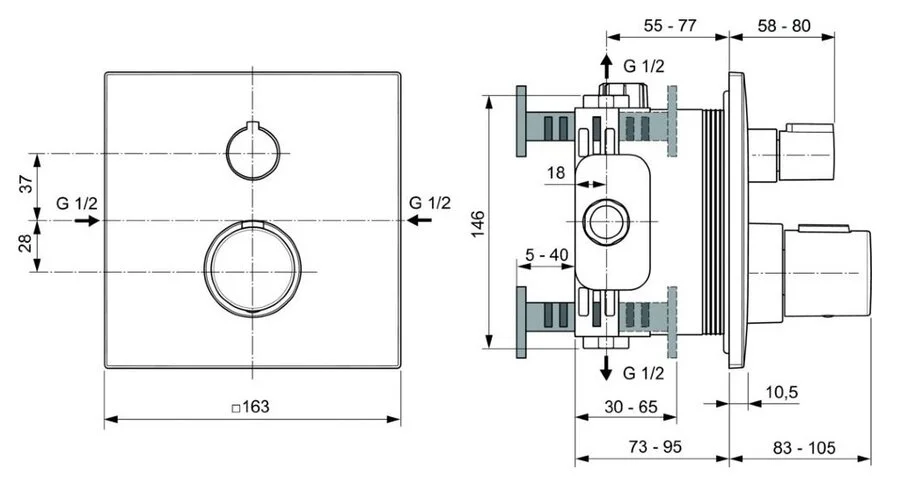 Смеситель для душа Ideal Standard Ceratherm C100 хром A6956AA (детальная фотография), для душа