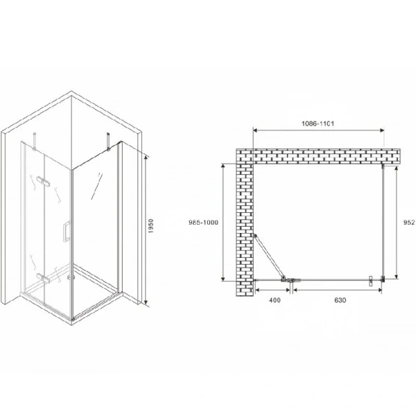 Душевой уголок Abber Zart 110х100 см профиль хром AG08110-S101 (детальная фотография), прямоугольные