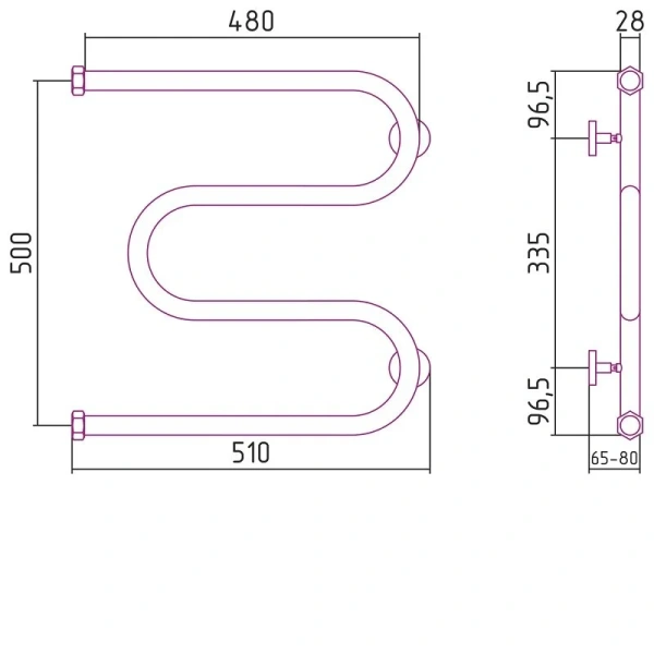 Полотенцесушитель водяной Сунержа М-образный 50х50 см хром 00-4007-5050 (детальная фотография), современные, hi-tech