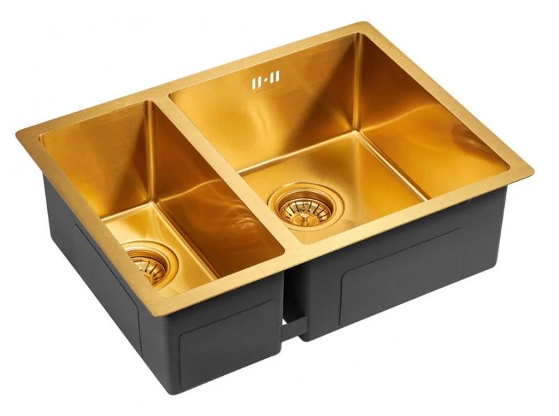 Мойка для кухни Paulmark Zusat 59 см брашированное золото, левосторонняя PM225944-BGL (детальная фотография), с одной основной чашей