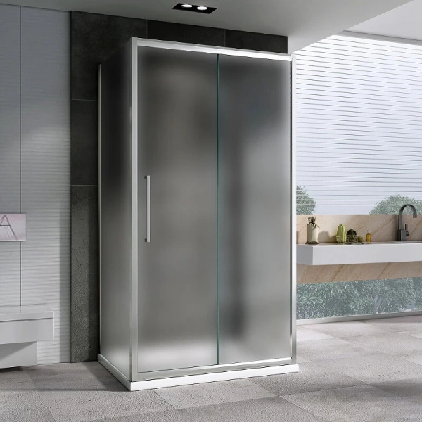 Душевой уголок Abber Schwarzer Diamant 130x90 см профиль хром стекло матовое AG30130MH-S90M-S90M (детальная фотография), стеклянные, пристенные, без поддона