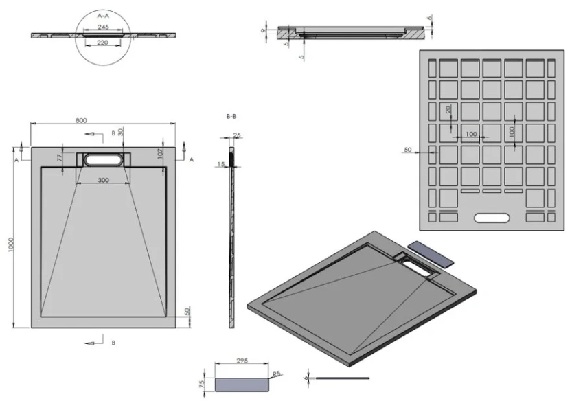 Душевой поддон Vincea 100х80 см серый VST-4SRL8010G (детальная фотография), низкие до 15 см