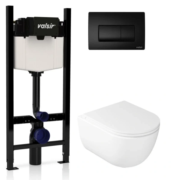 Унитаз с инсталляцией Valsir Dream с черной матовой клавишей KIT VSBM 7334 Std P1 (детальная фотография)