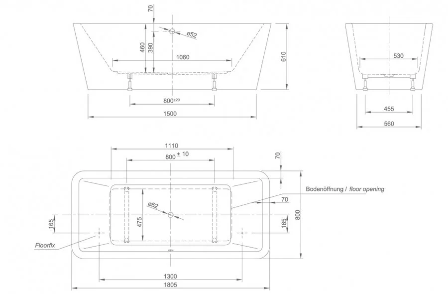 Ванна акриловая Knief Mood 0100-085-06 180 х 80 см (детальная фотография), прямоугольные