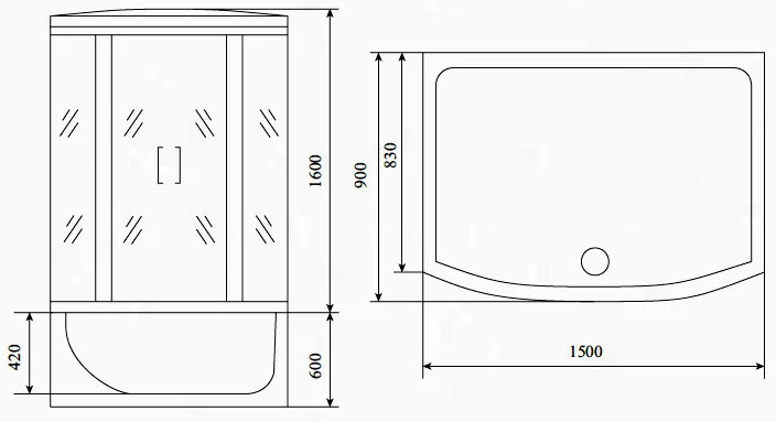 Душевой бокс Timo Lux 150x90 см высокий поддон T-7750 (детальная фотография), прямоугольные