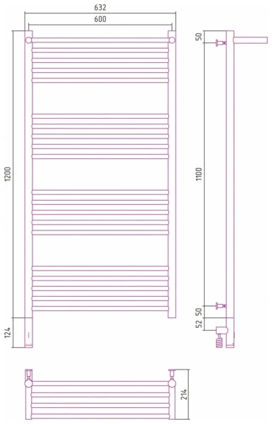 Полотенцесушитель электрический Сунержа Богема 3.0 60х120 см без покрытия 00-5806-1260 (детальная фотография), современные, hi-tech