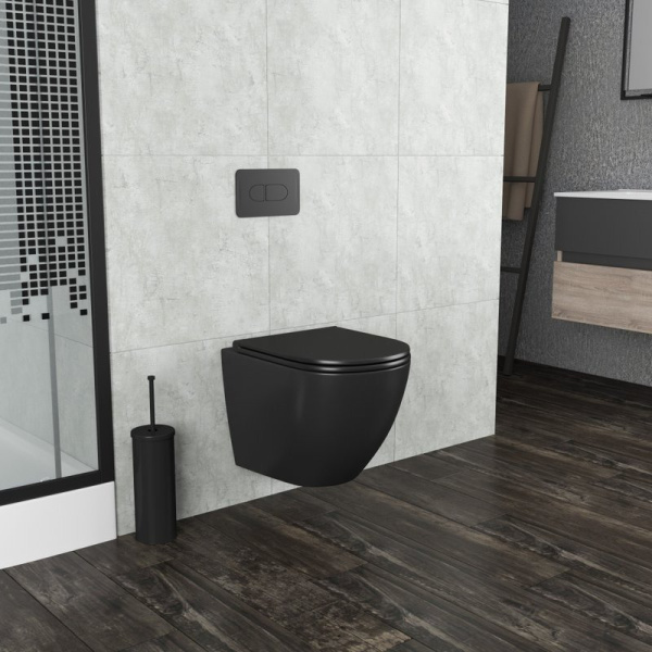 Унитаз подвесной Grossman безободковый черный матовый GR-4455BMS (детальная фотография), подвесные, встраиваемые