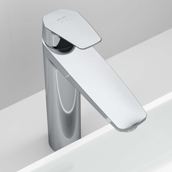 Смеситель для раковины AM.PM Gem с донным клапаном хром F9092200 (детальная фотография), высокие, недорогие, с донным клапаном