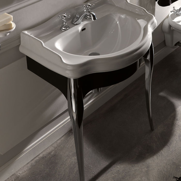 Раковина консоль Kerasan Retro 10470 73 см напольная (детальная фотография), белые, черные