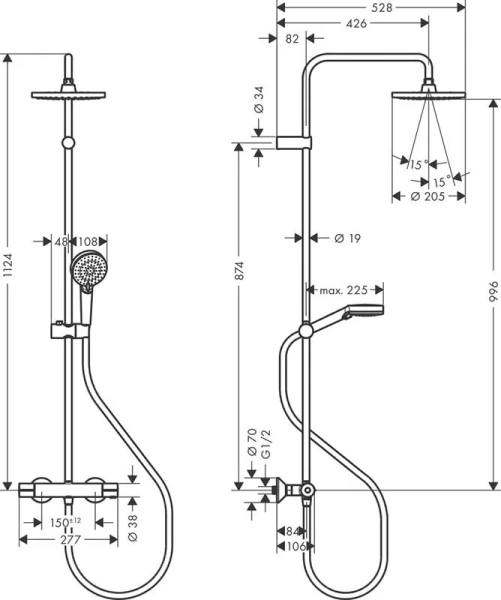 Душевая стойка Hansgrohe Vernis Shape с термостатом, хром 26318000 (детальная фотография), современные, hi-tech