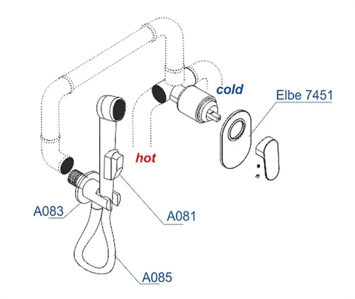 Гигиенический душ со смесителем WasserKRAFT Elbe черный A117451 (детальная фотография), для туалета