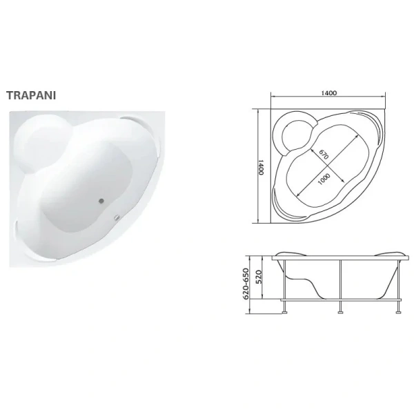 Акриловая ванна 1MarKa Trapani 140 х 140 см, угловая, белая, 01тр1414 (детальная фотография), акриловые