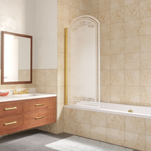 Душевая шторка на ванную стекло стекло сатин рисунок прозрачный Vegas-glass EV arc 0075 B1 L (детальная фотография), хромированный профиль, бронзовый профиль, золотой профиль, матовый профиль