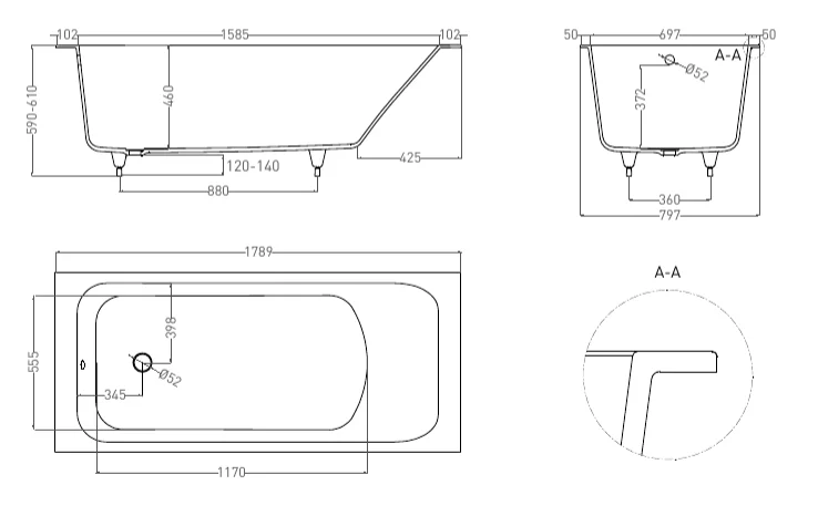 Ванна из искусственного камня Salini Orlando 180x80 см S-Stone белая матовая 102022M (детальная фотография), литьевой мрамор