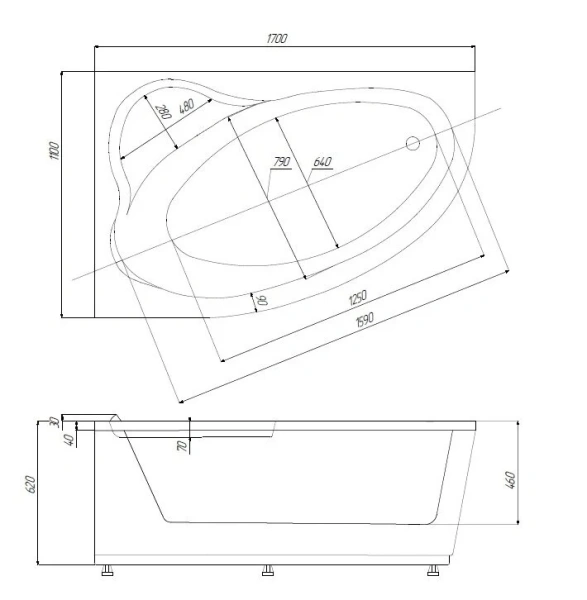 Ванна акриловая Акватек Фиджи FID170-000000 170х110 см асимметричная (детальная фотография), современныe, hi-tech