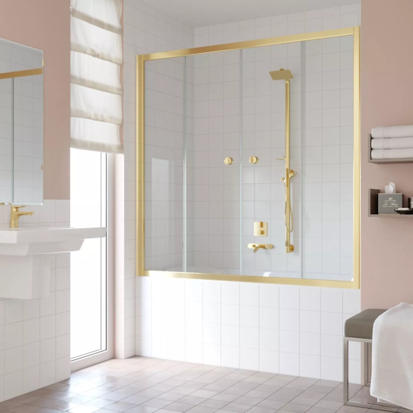Душевая шторка на ванную профиль золотой стекло прозрачное Vegas-glass Z2V 170 09 01 (детальная фотография), 170 см