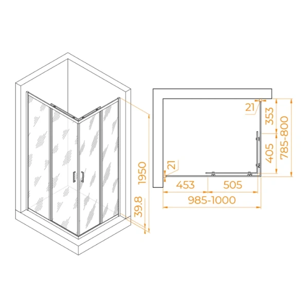 Душевой уголок RGW Passage PA-040B 100x80 см профиль черный, стекло матовое 3508104080-24 (детальная фотография), прямоугольные