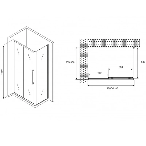 Душевой уголок Abber Schwarzer Diamant 110x90 см профиль хром AG30110H-S90 (детальная фотография), прямоугольные
