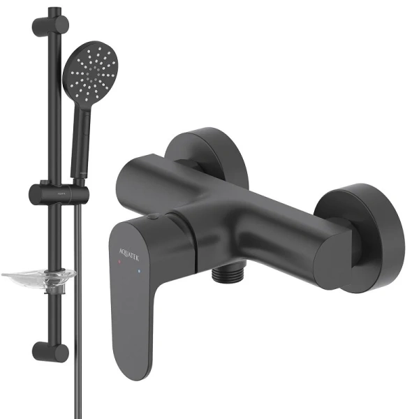 Душевой комплект Акватек Оберон черный матовый AQ1232MB (детальная фотография)