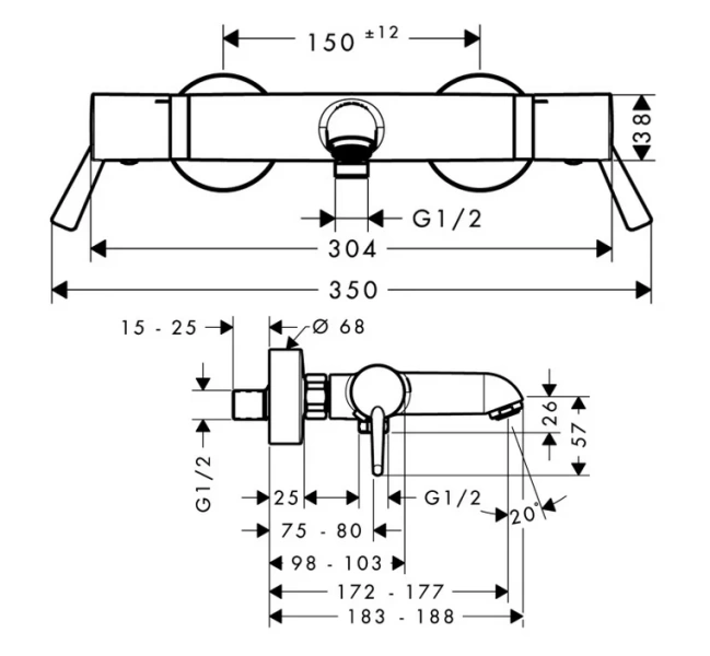 Смеситель для ванны Hansgrohe Ecostat Comfort Care термостатический 13115000 (детальная фотография), для ванны