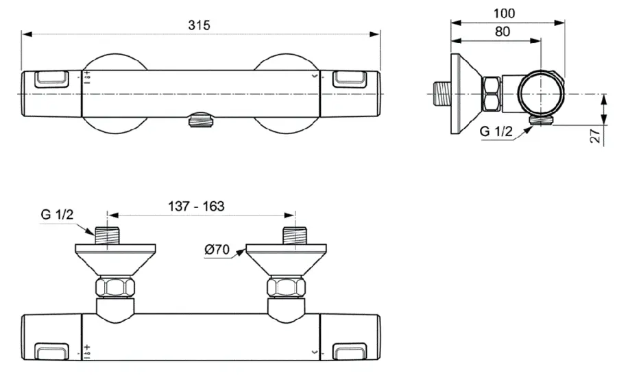 Смеситель для душа Ideal Standard Ceratherm T25 хром A7201AA (детальная фотография), для душа