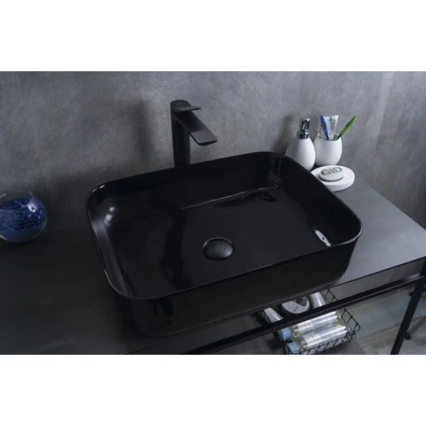 Раковина GID Geometrico BL1304 50 см черная 53351 (детальная фотография), в форме чаши, прямоугольной формы