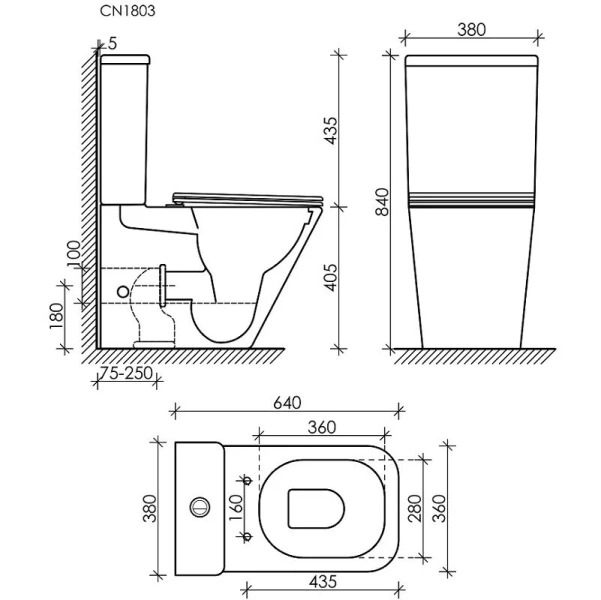 Унитаз компакт Ceramica Nova Cubic безободковый CN1803 (детальная фотография), современные, hi-tech