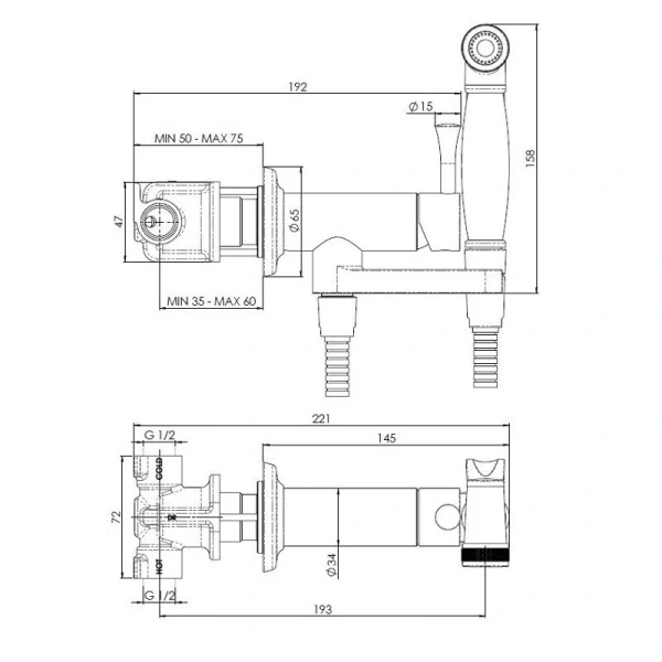 Гигиенический душ со смесителем Nobili Rubinetterie AV00610 рычажное управление (детальная фотография), для туалета