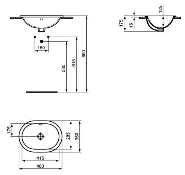Раковина Ideal Standard Connect 48 см без отверстия под смеситель E504501 (детальная фотография), современные, hi-tech