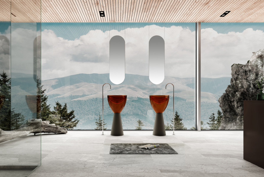 Раковина Abber Kristall 45 см черная/коричневая AT2703Black-Opal (детальная фотография), напольные, свободностоящие