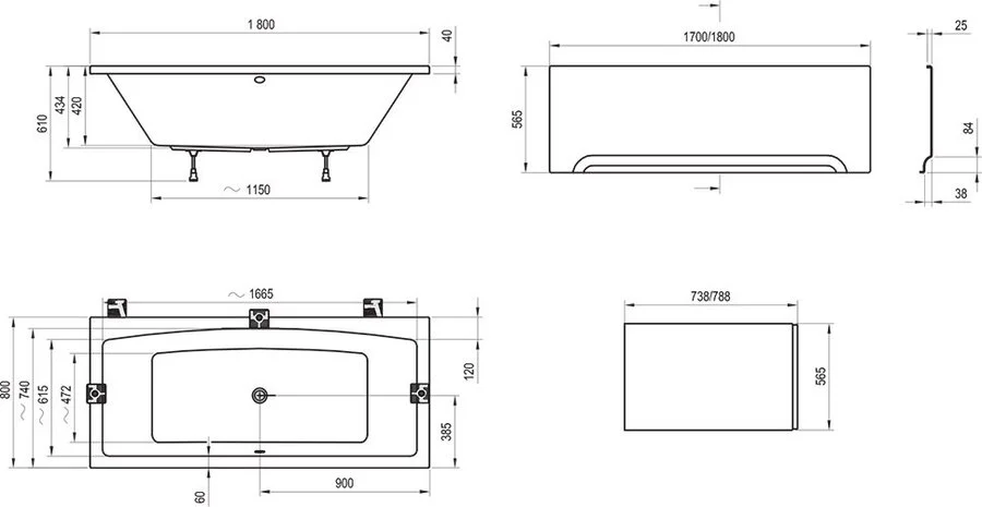 Ванна акриловая Ravak Formy 02 180х80 см C891000000 (детальная фотография), прямоугольные