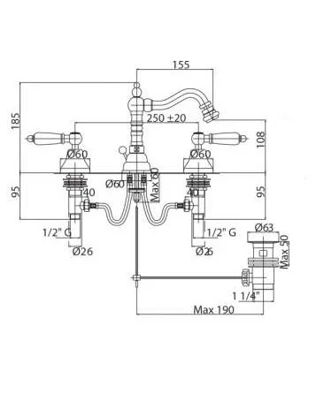 Смеситель для биде Cezares Golf бронза GOLF-BBS2-02 (детальная фотография), классические, ретро